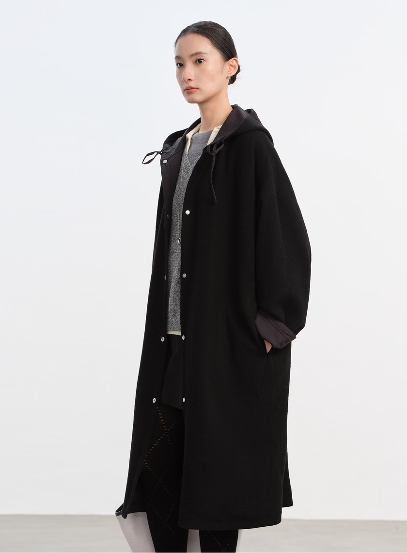 雙面穿休閒連帽羊毛大衣外套