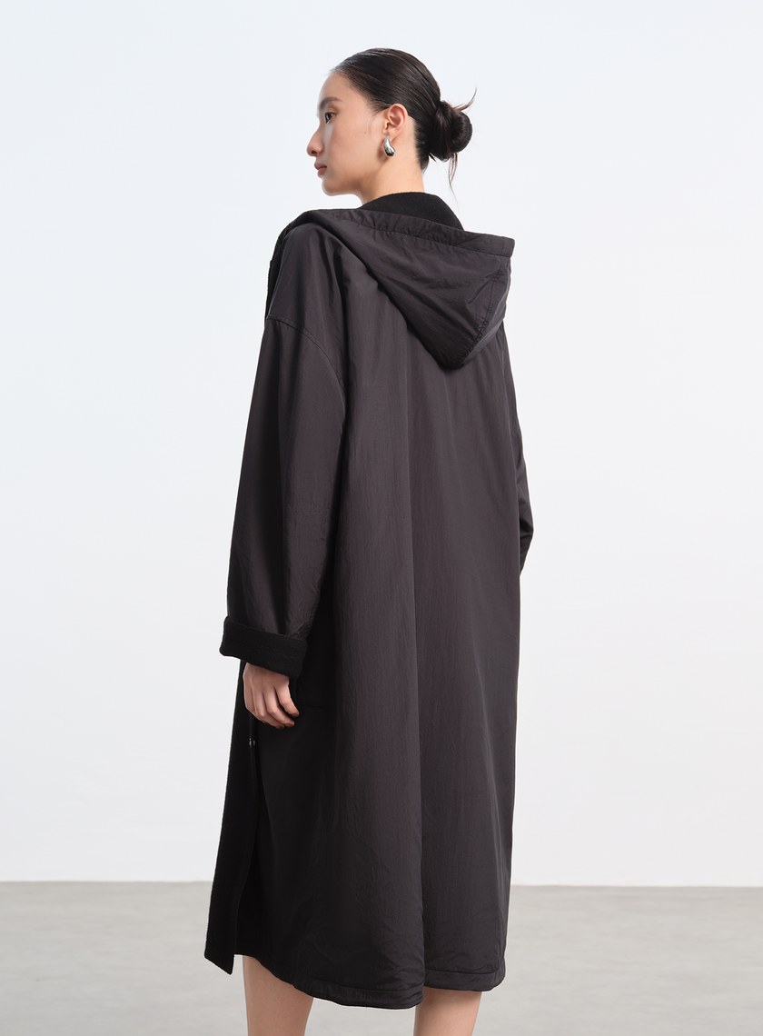 雙面穿休閒連帽羊毛大衣外套