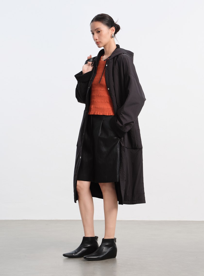 雙面穿休閒連帽羊毛大衣外套