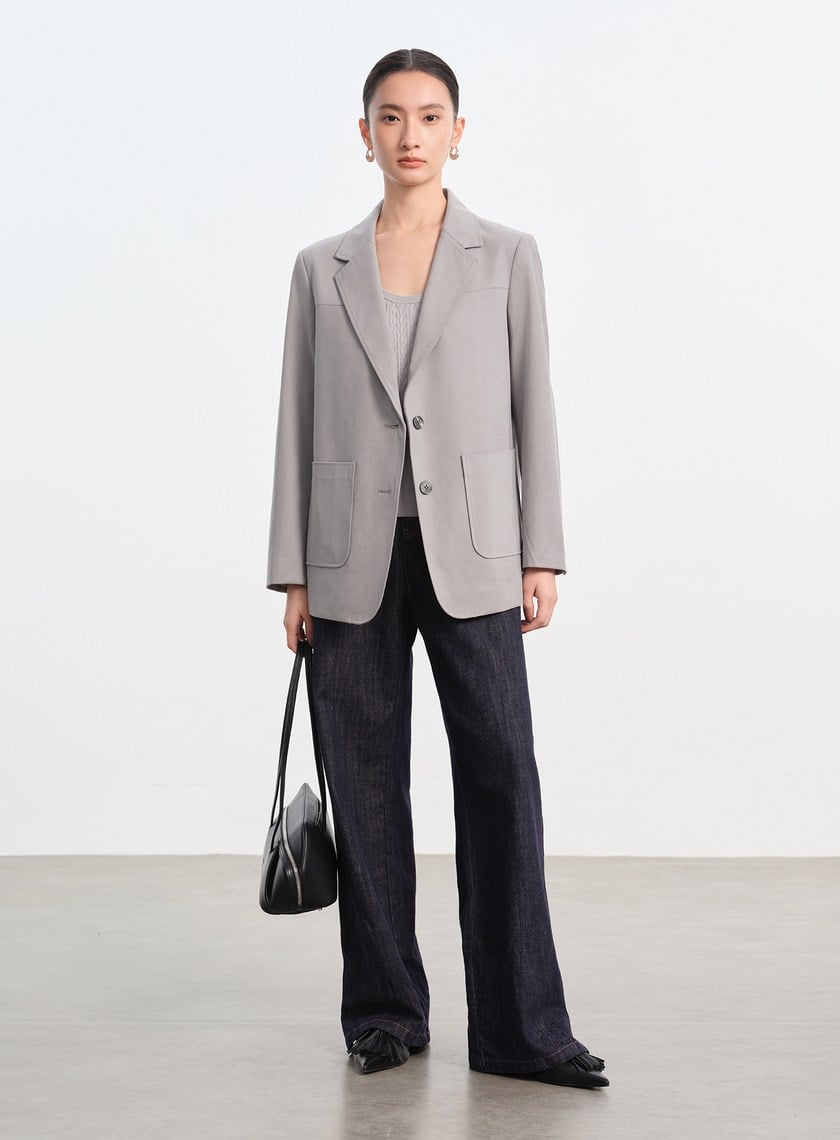 仿麂皮寬版西裝外套