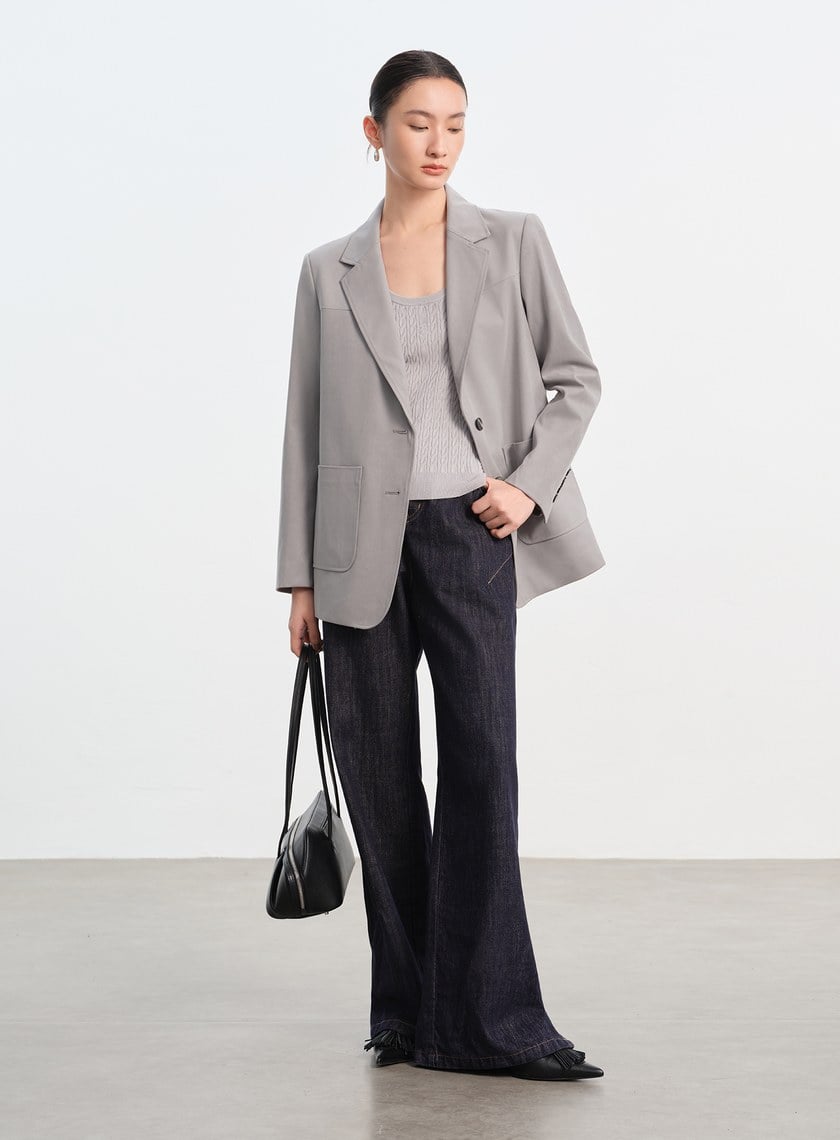 仿麂皮寬版西裝外套