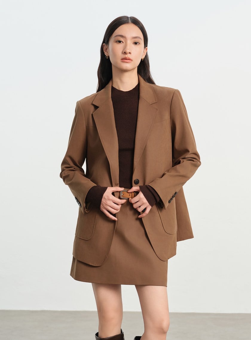 仿麂皮寬版西裝外套