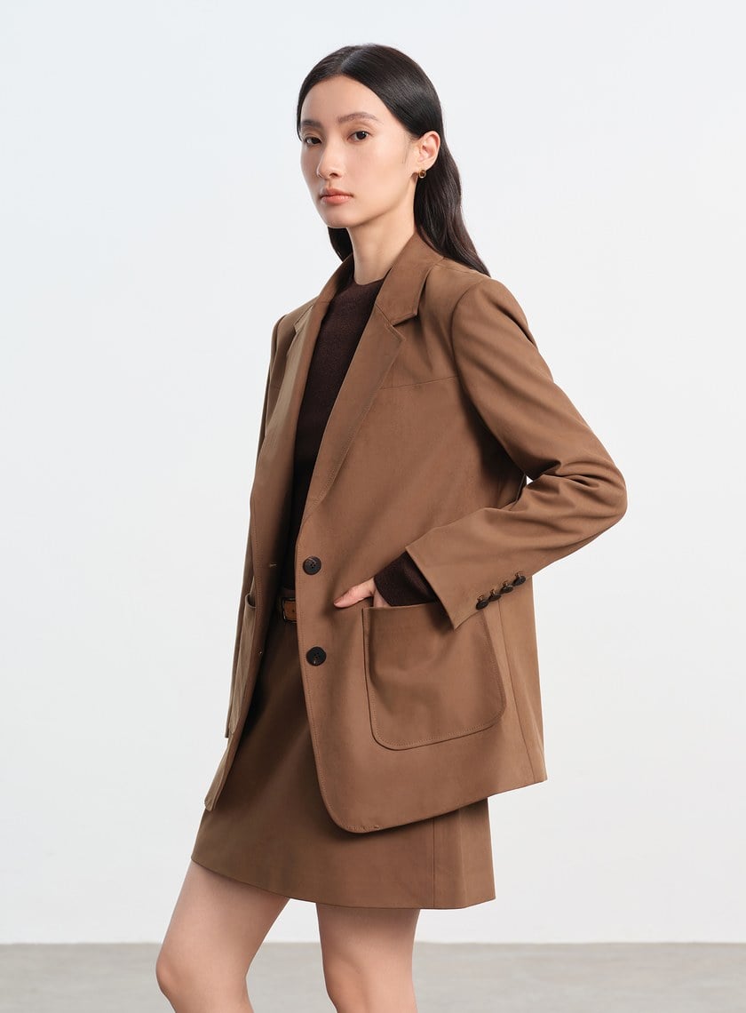 仿麂皮寬版西裝外套