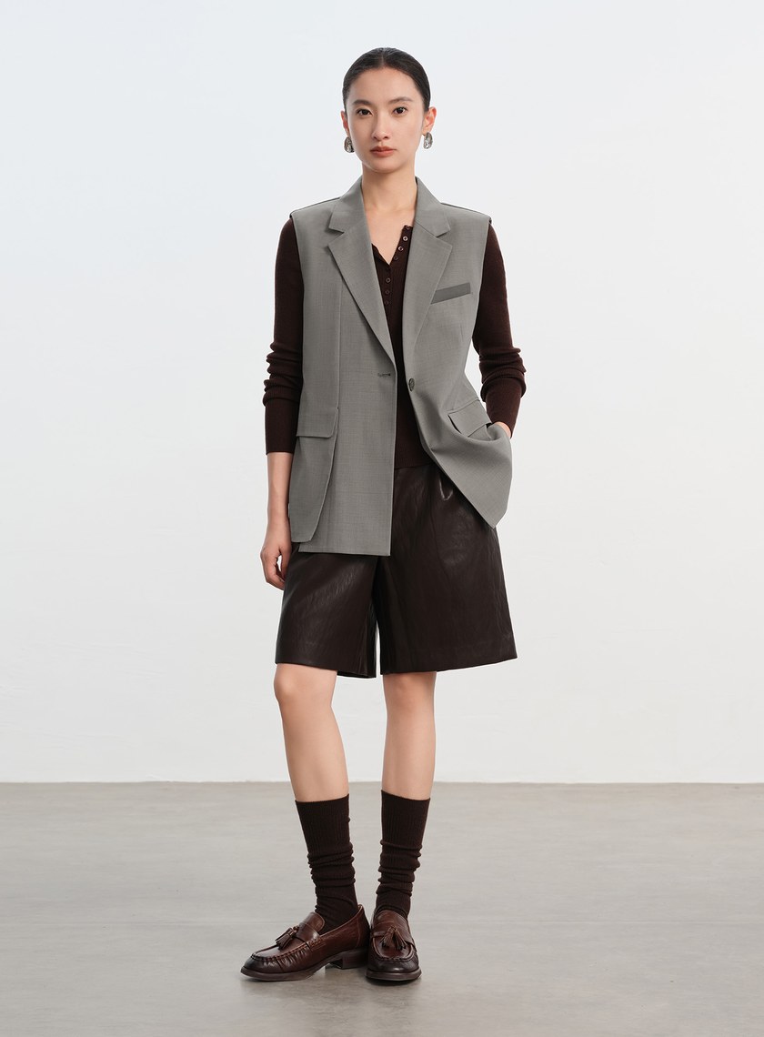 經典麂皮拼接西裝背心