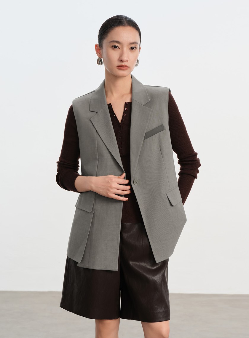 經典麂皮拼接西裝背心