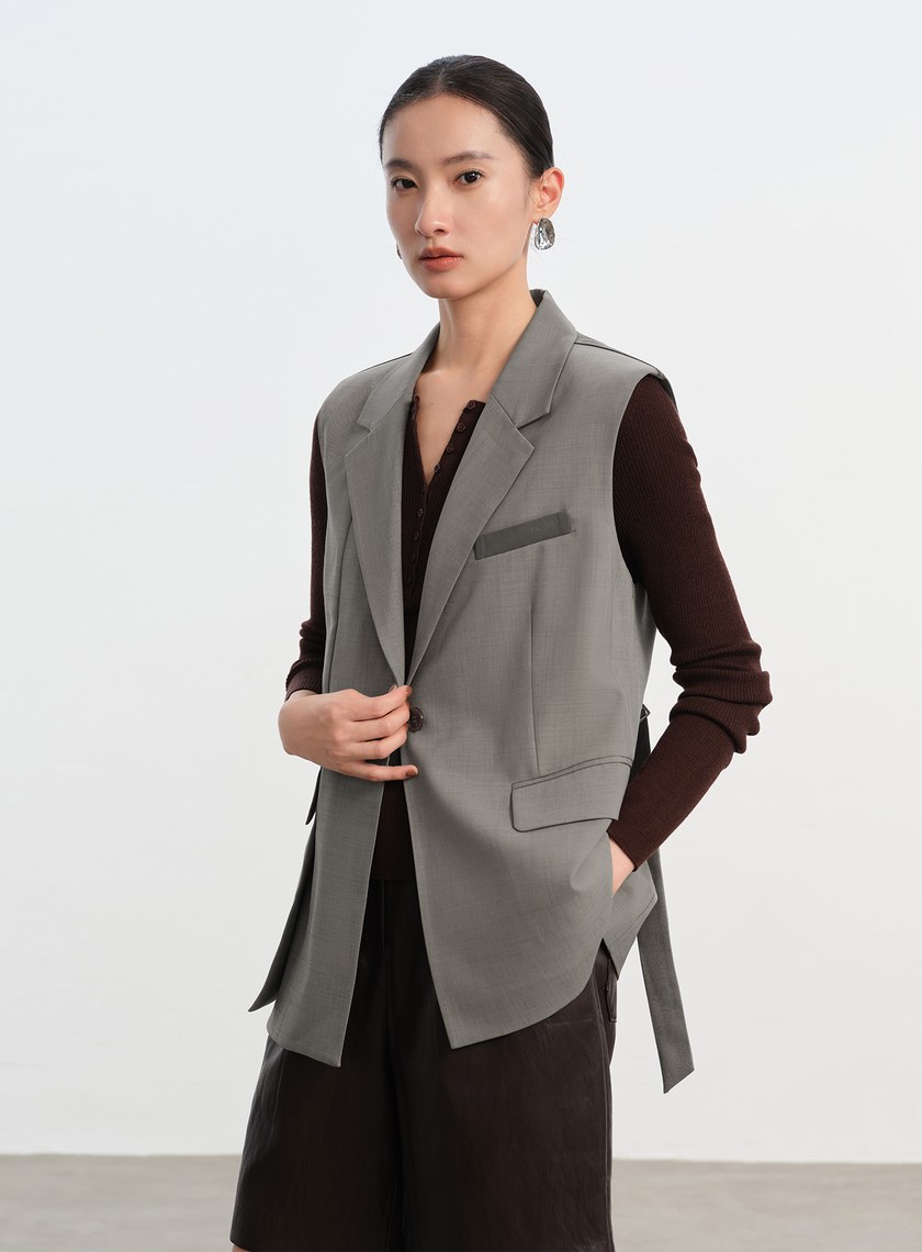 經典麂皮拼接西裝背心