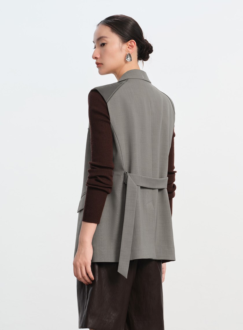 經典麂皮拼接西裝背心