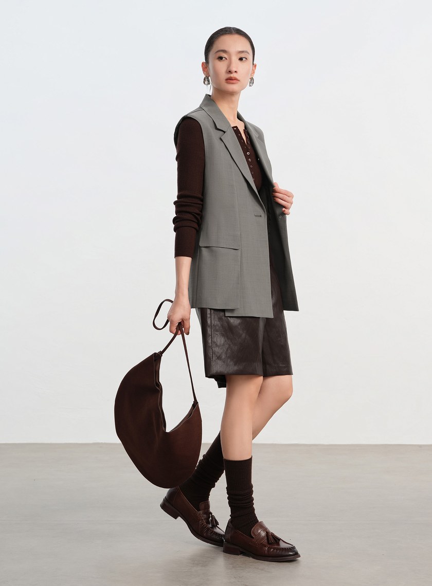 經典麂皮拼接西裝背心