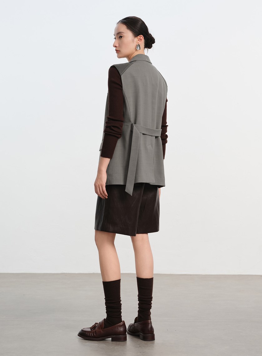 經典麂皮拼接西裝背心