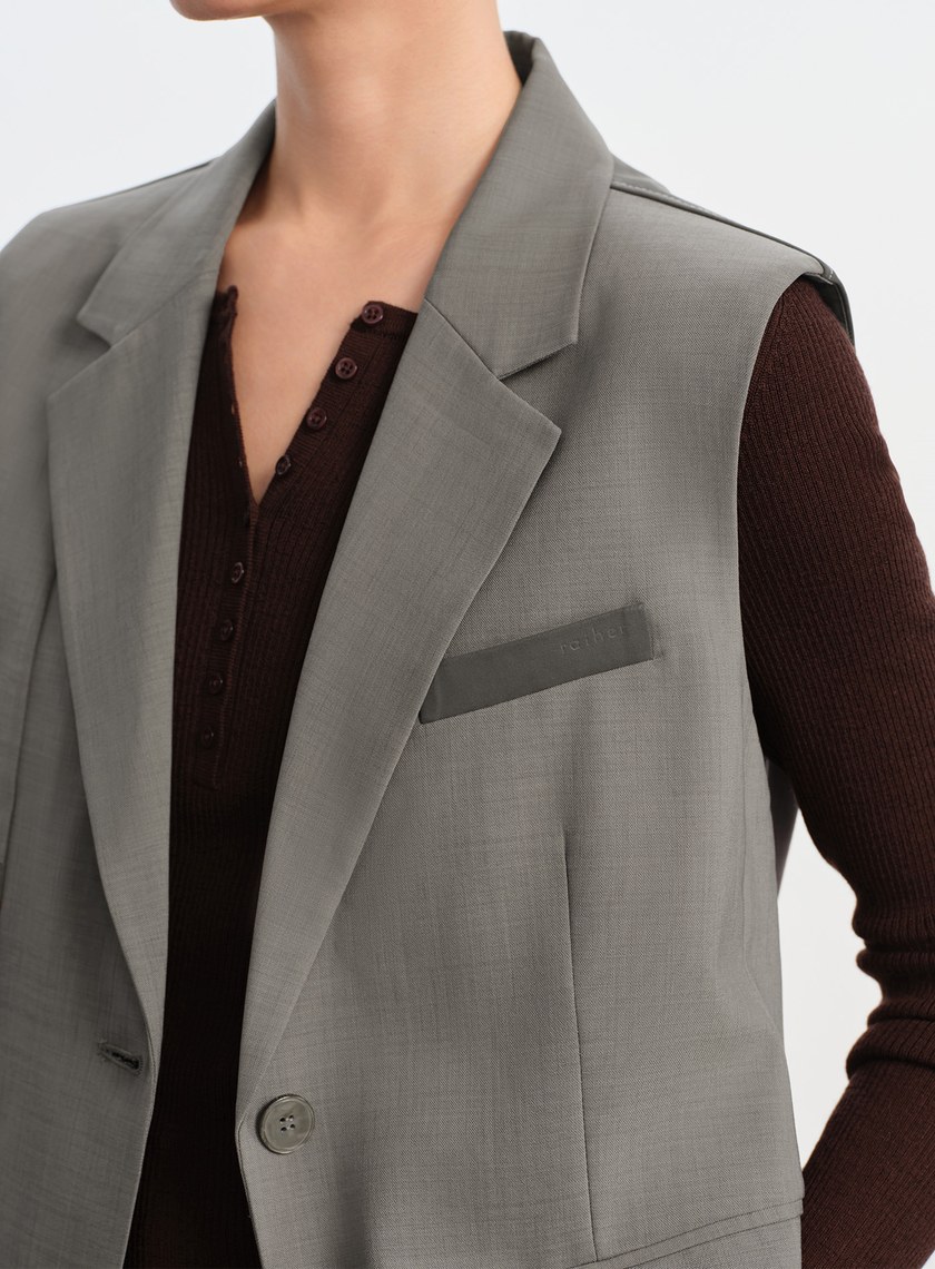 經典麂皮拼接西裝背心