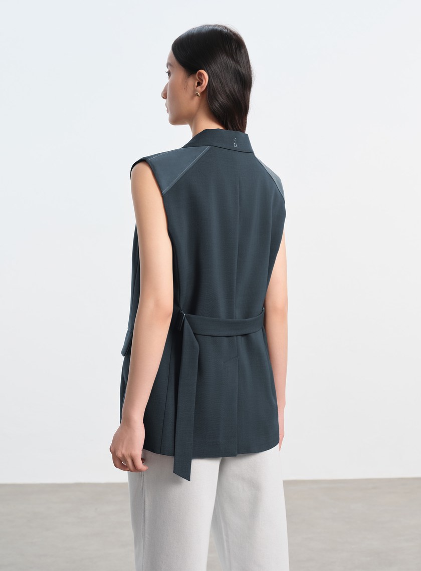 經典麂皮拼接西裝背心