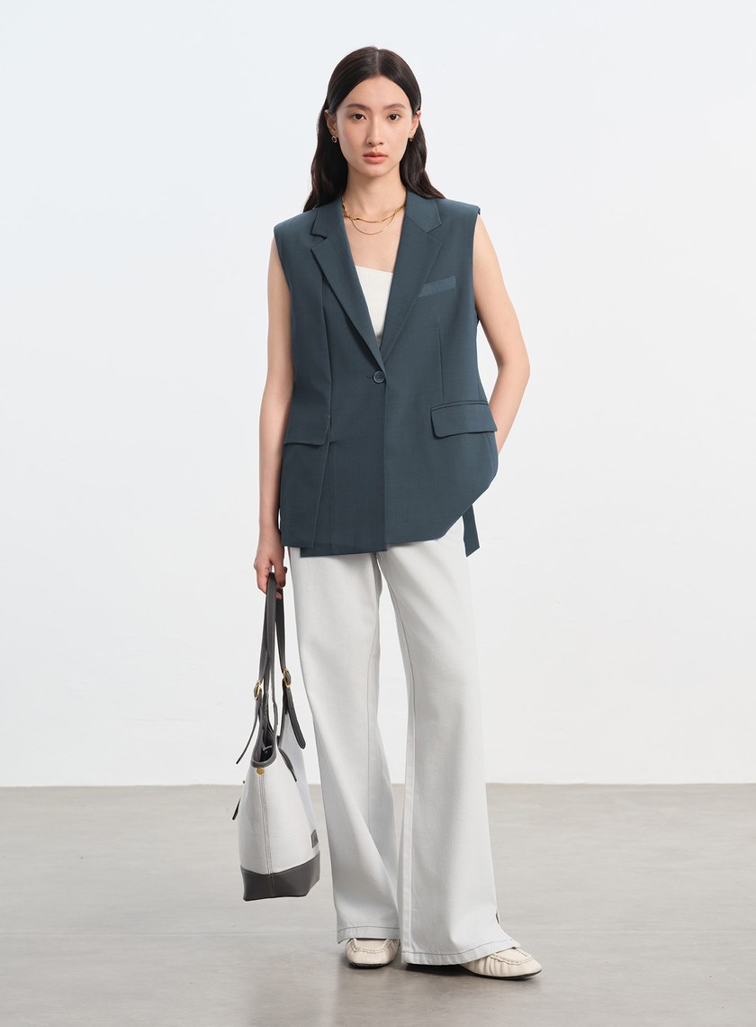 經典麂皮拼接西裝背心