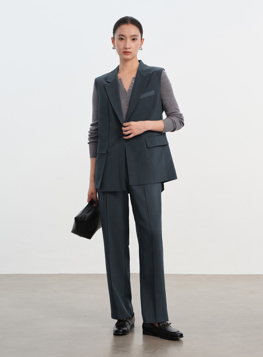 經典麂皮拼接西裝背心