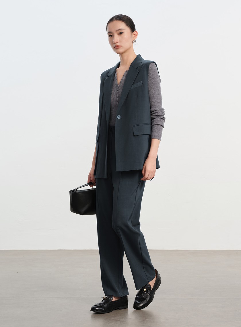 經典麂皮拼接西裝背心