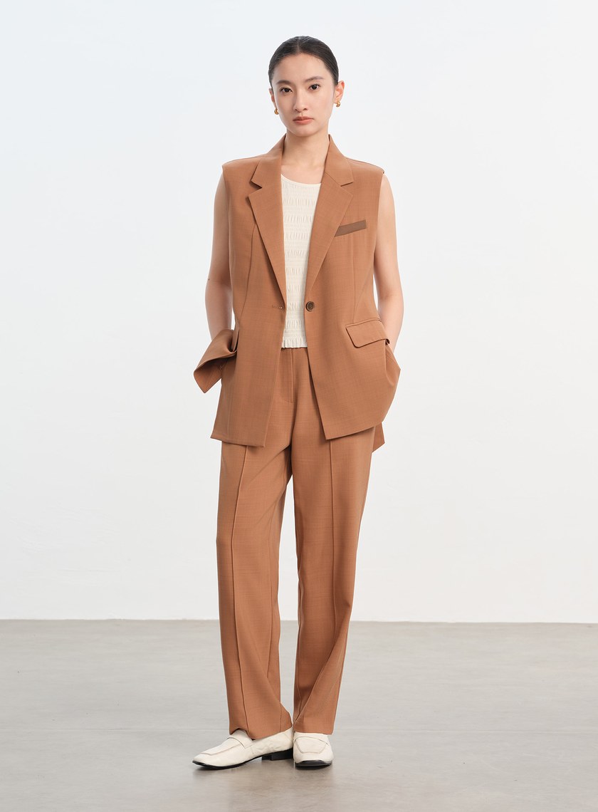 經典麂皮拼接西裝背心