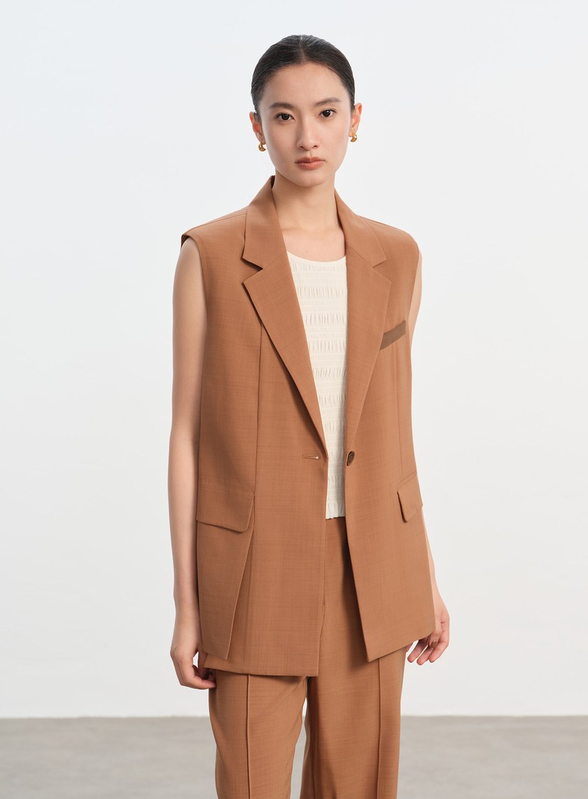 經典麂皮拼接西裝背心