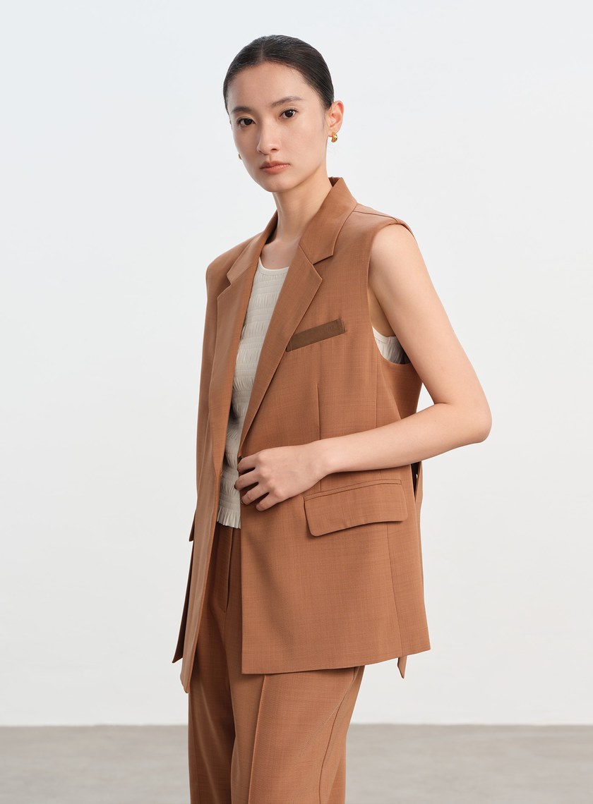 經典麂皮拼接西裝背心