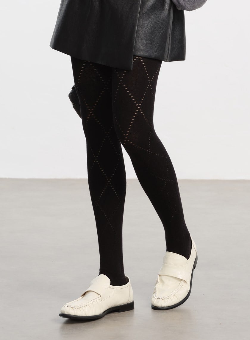 鏤空格紋提織褲襪