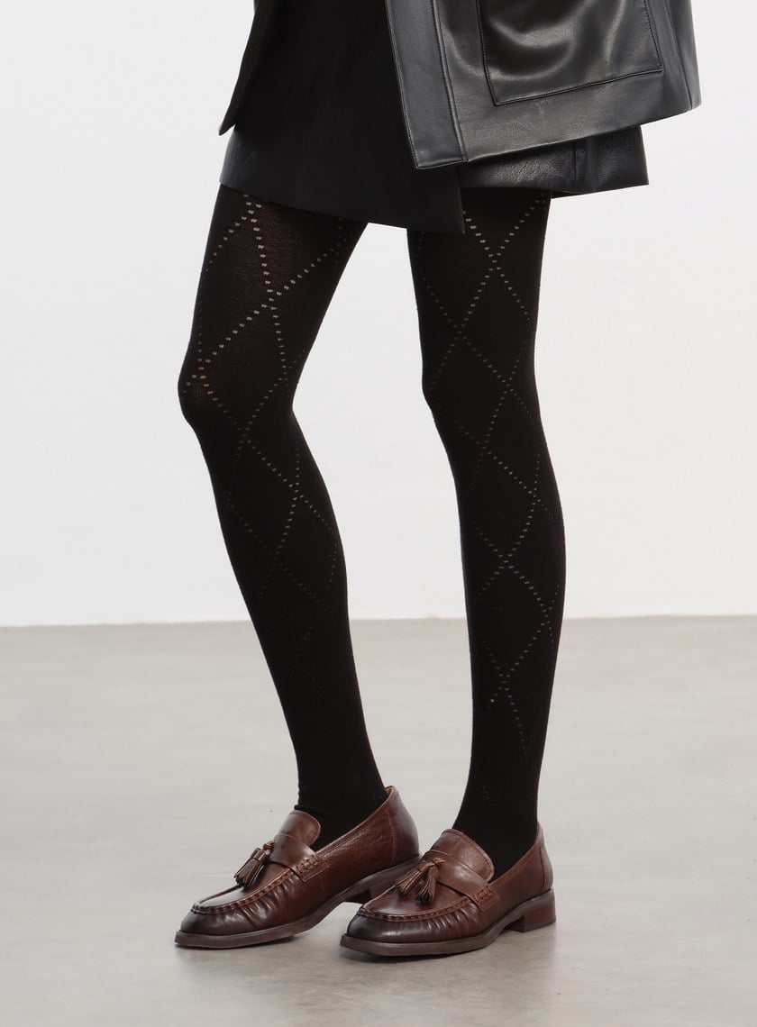 鏤空格紋提織褲襪