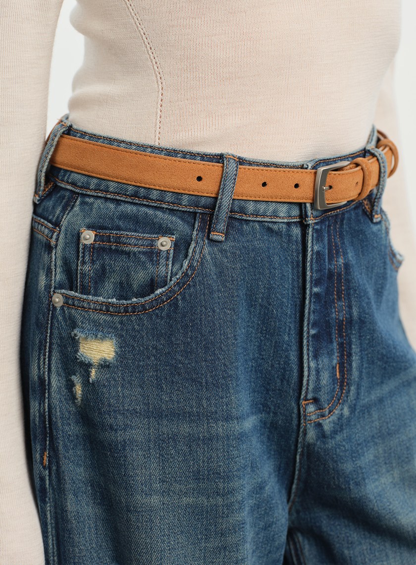 復古絨面牛皮方框皮帶