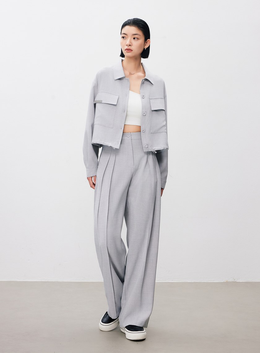 率性短版落肩工裝襯衫