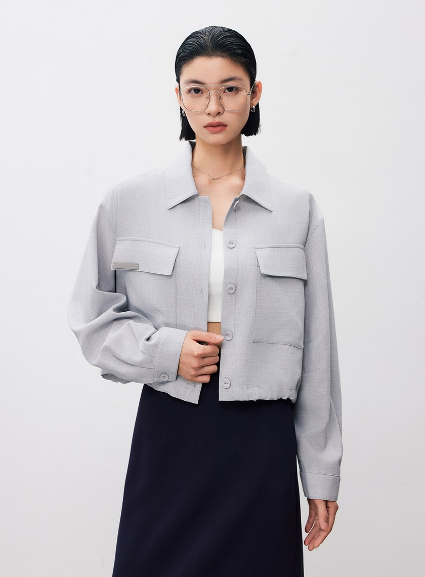 率性短版落肩工裝襯衫