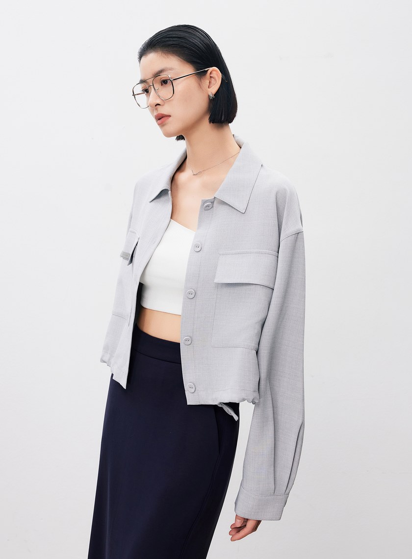 率性短版落肩工裝襯衫