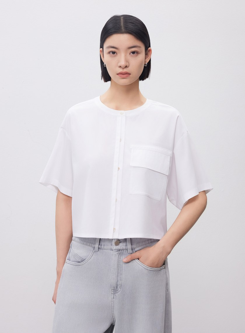 圓領鏤空短袖襯衫