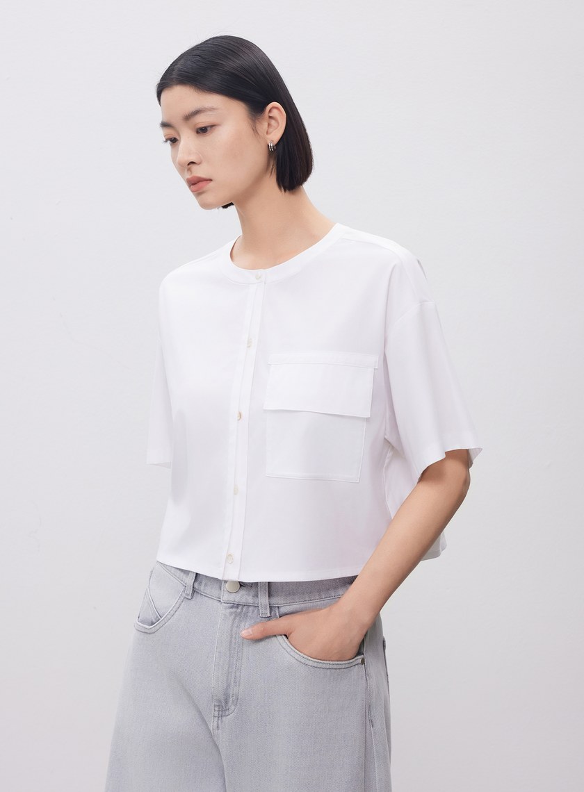 圓領鏤空短袖襯衫