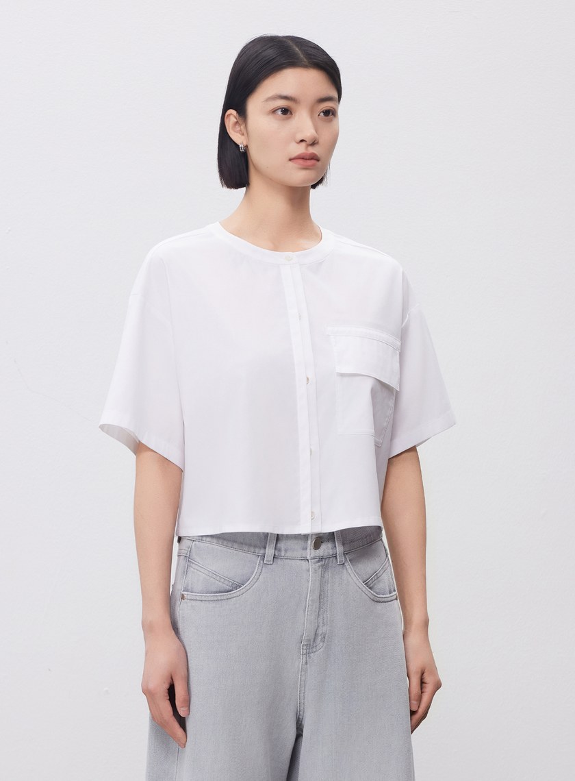 圓領鏤空短袖襯衫