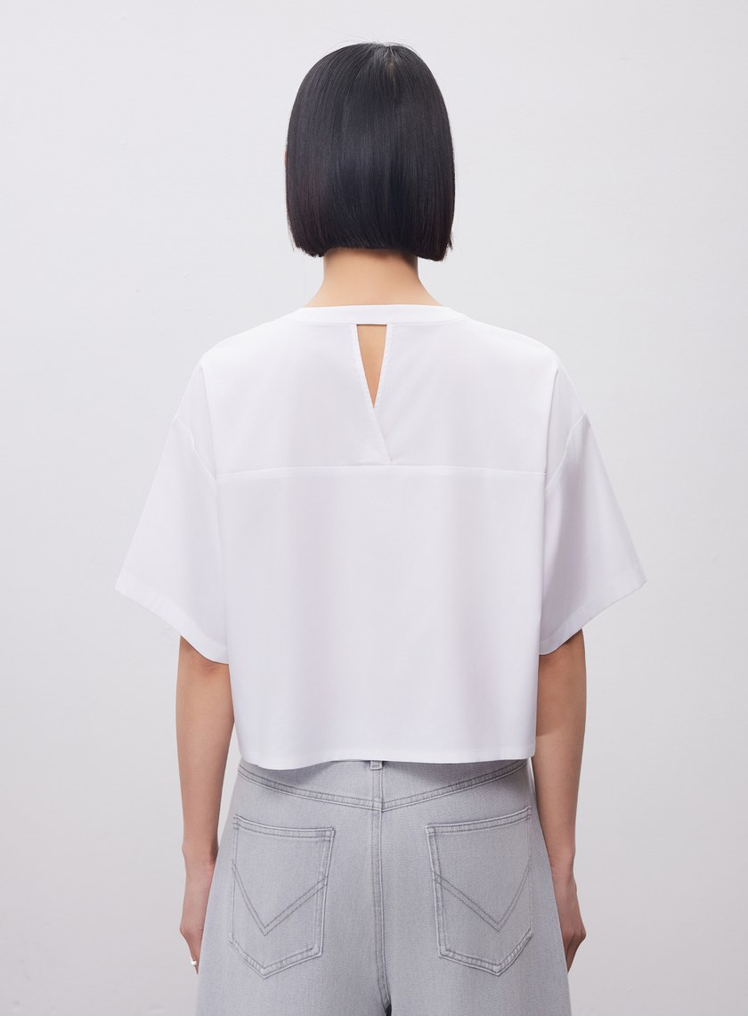 圓領鏤空短袖襯衫