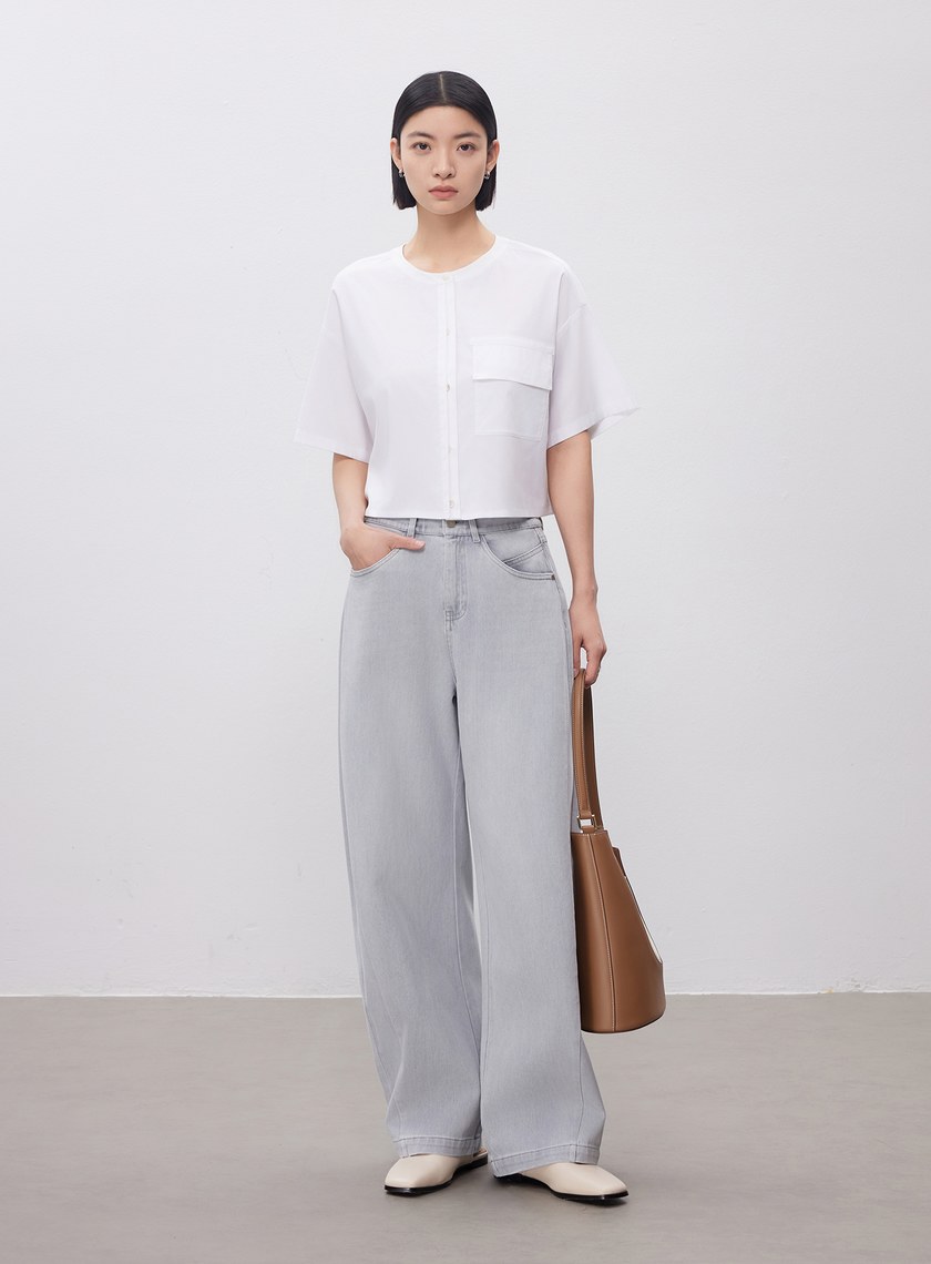 圓領鏤空短袖襯衫