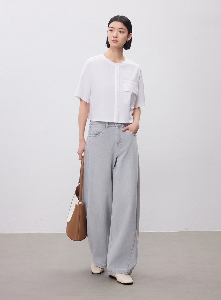 圓領鏤空短袖襯衫