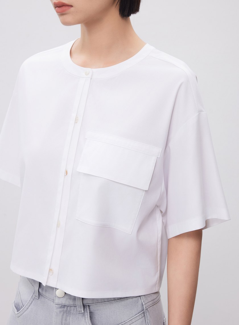 圓領鏤空短袖襯衫