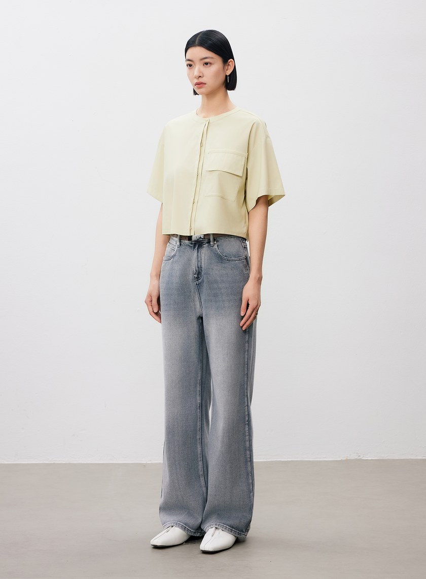 圓領鏤空短袖襯衫