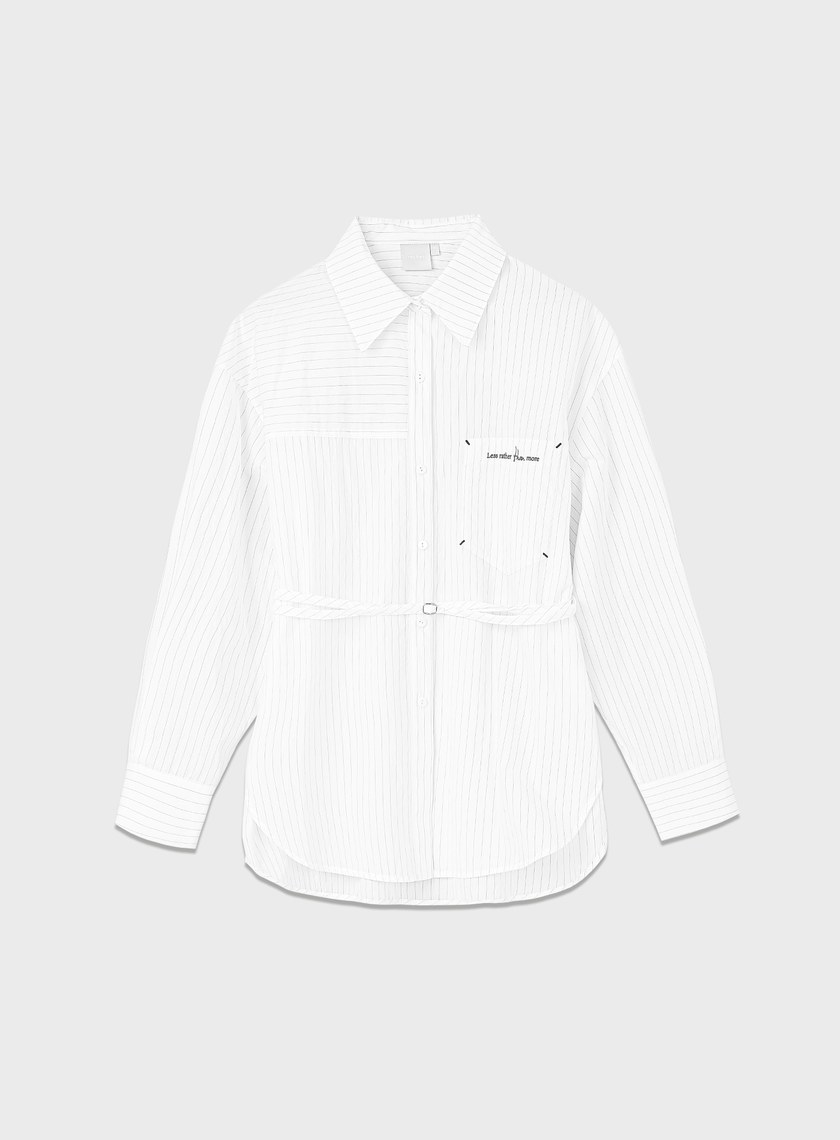 綁帶條紋刺繡襯衫