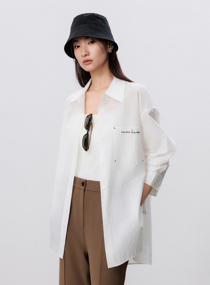 綁帶條紋刺繡襯衫