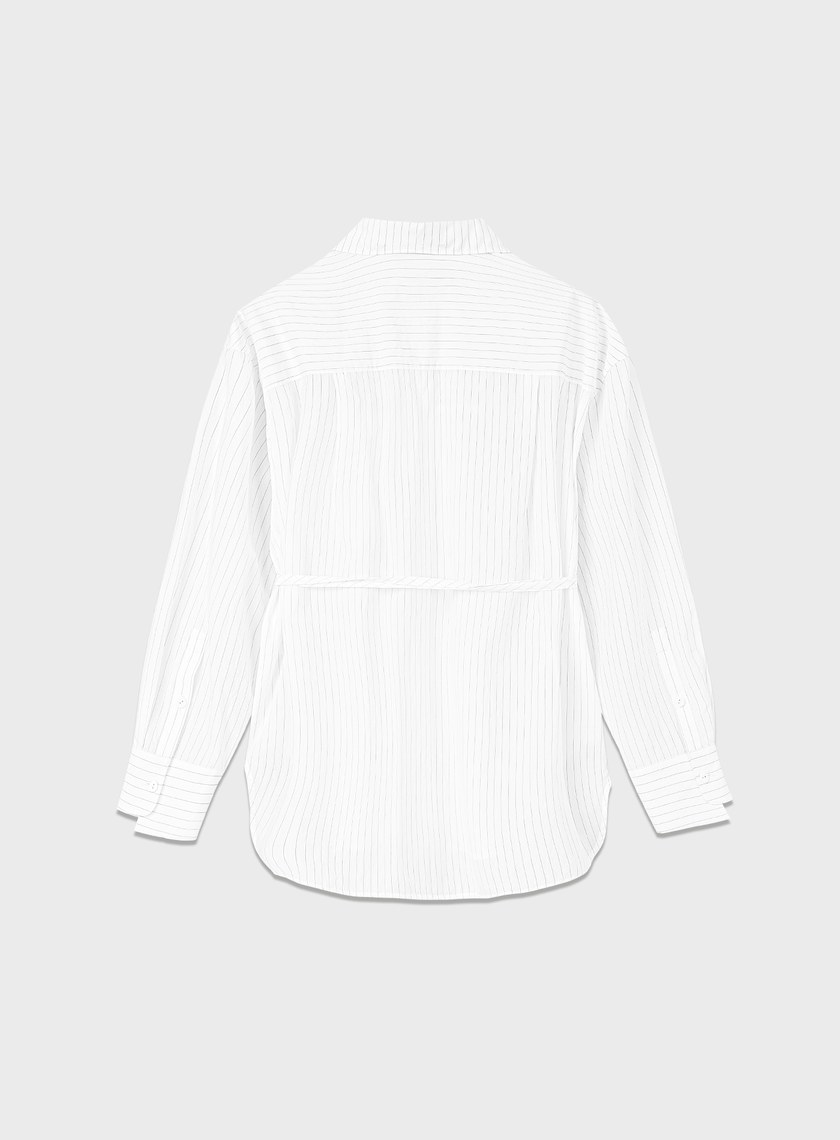 綁帶條紋刺繡襯衫