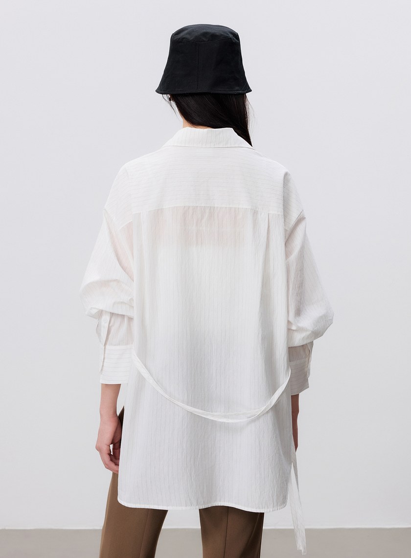 綁帶條紋刺繡襯衫