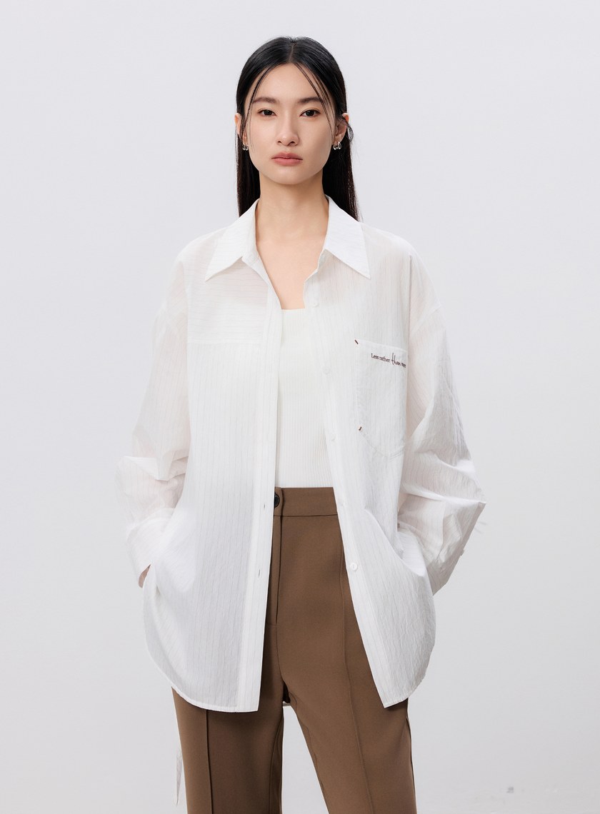 綁帶條紋刺繡襯衫