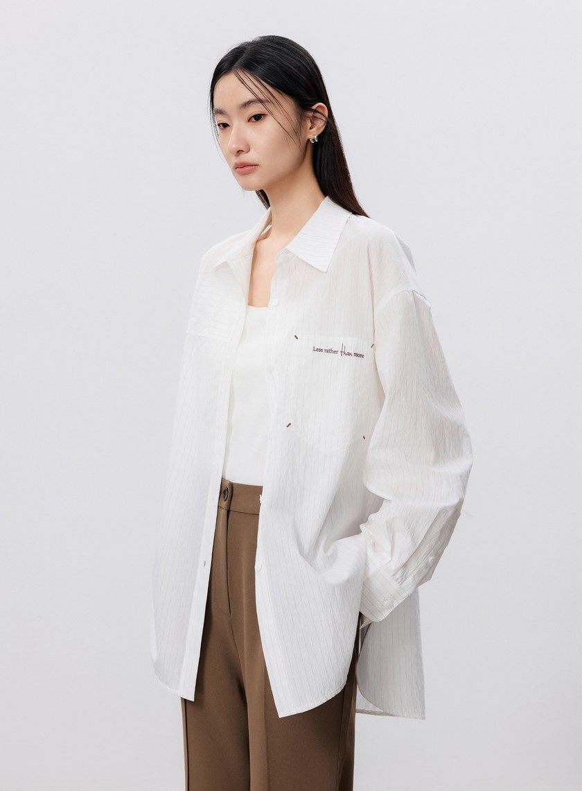 綁帶條紋刺繡襯衫