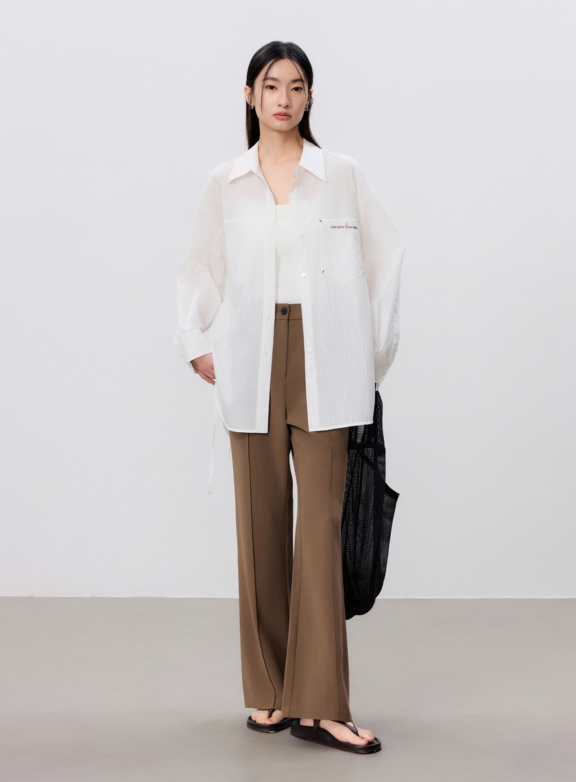 綁帶條紋刺繡襯衫