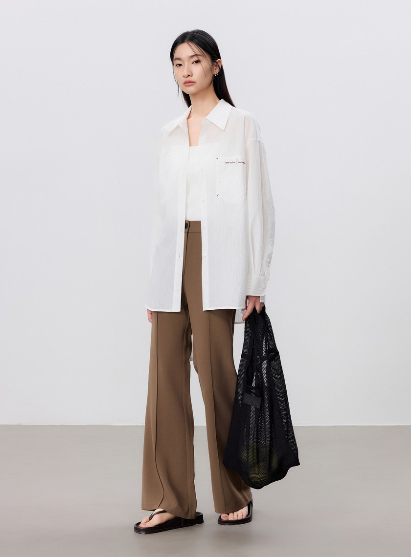 綁帶條紋刺繡襯衫