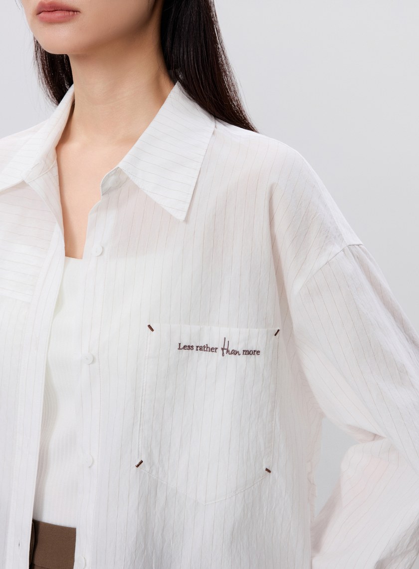 綁帶條紋刺繡襯衫