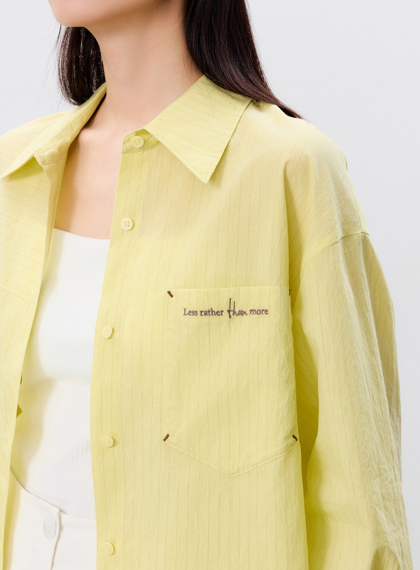 綁帶條紋刺繡襯衫