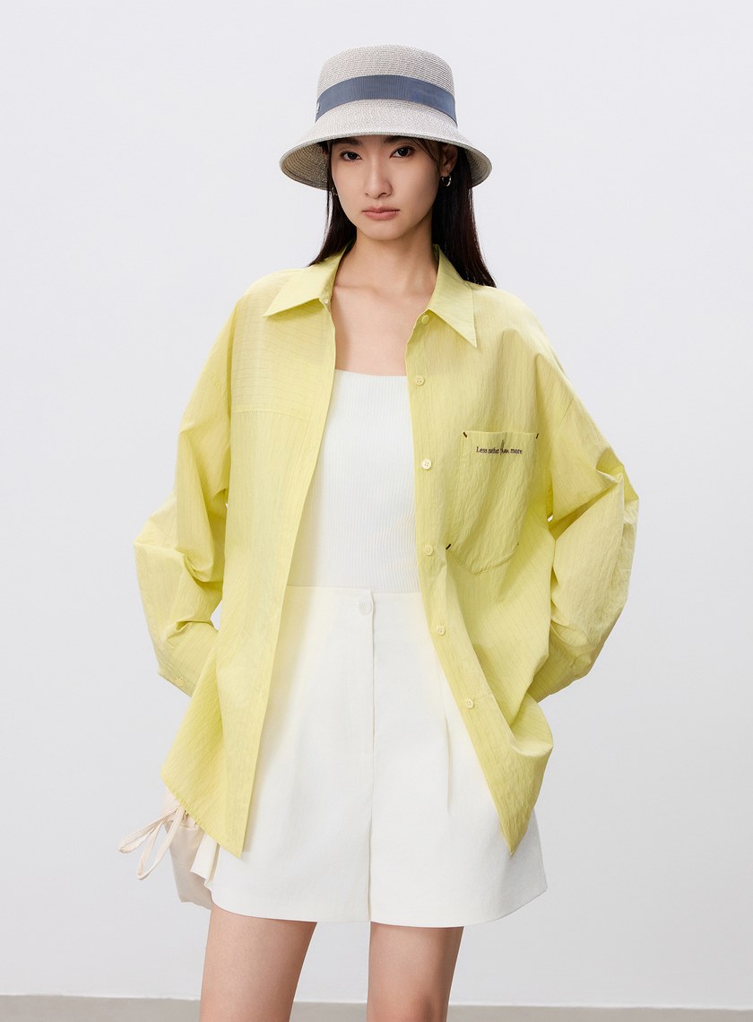 綁帶條紋刺繡襯衫