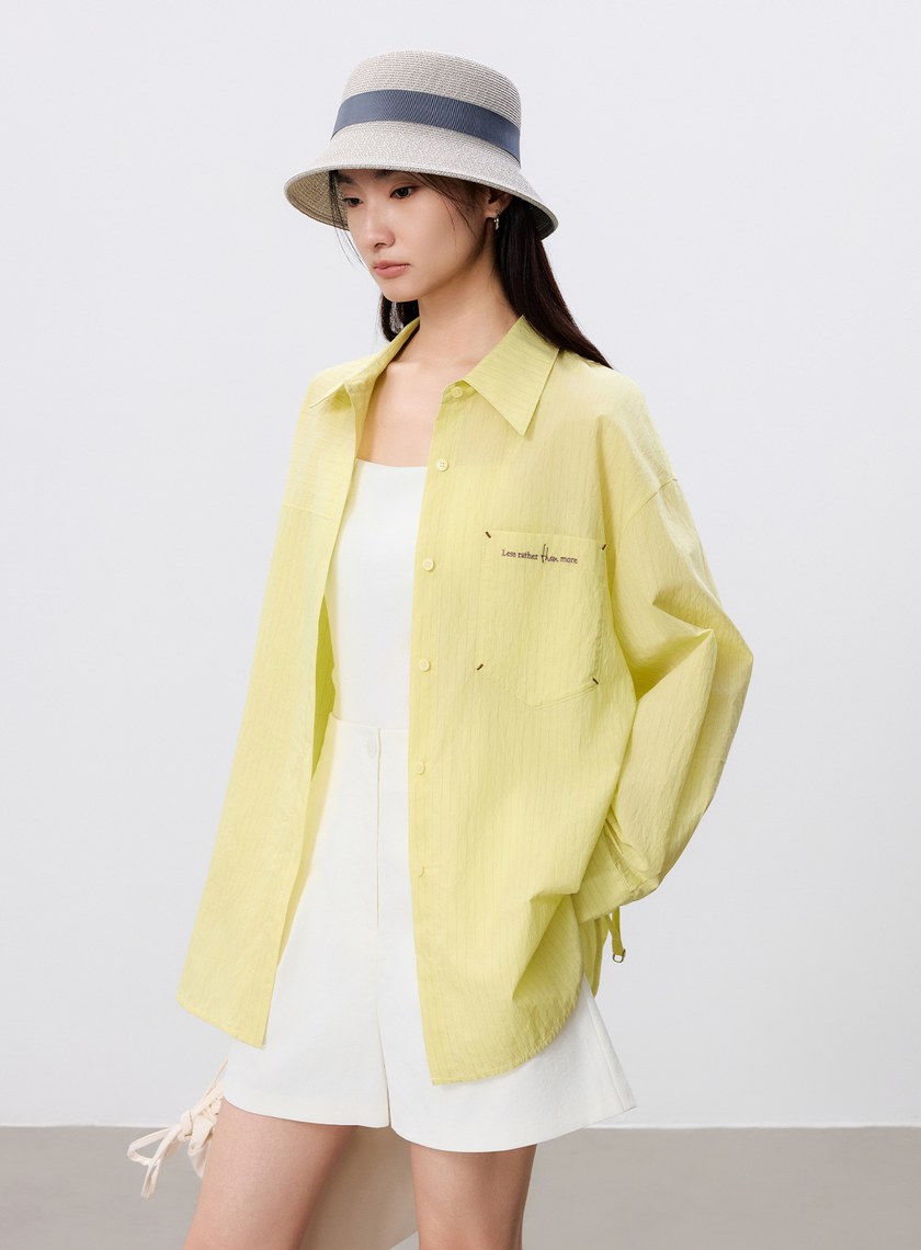 綁帶條紋刺繡襯衫