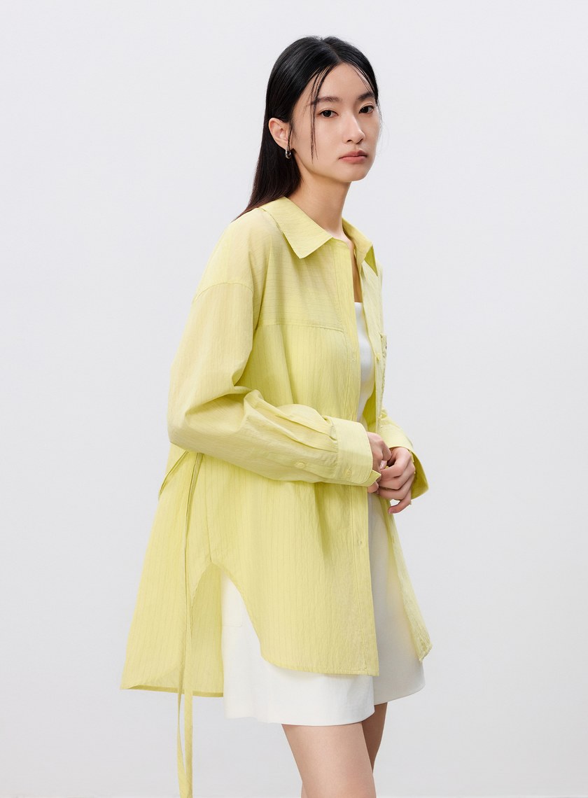 綁帶條紋刺繡襯衫