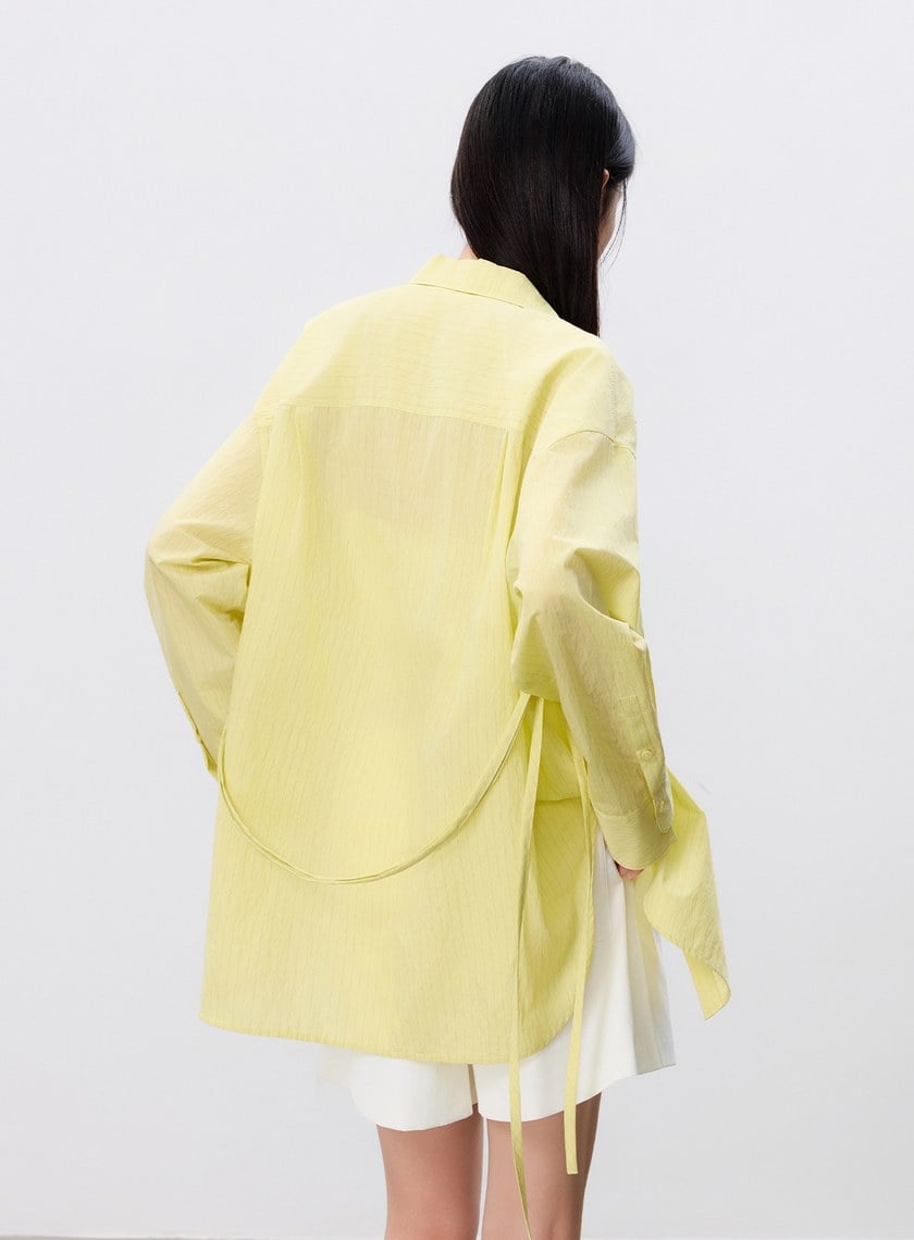 綁帶條紋刺繡襯衫