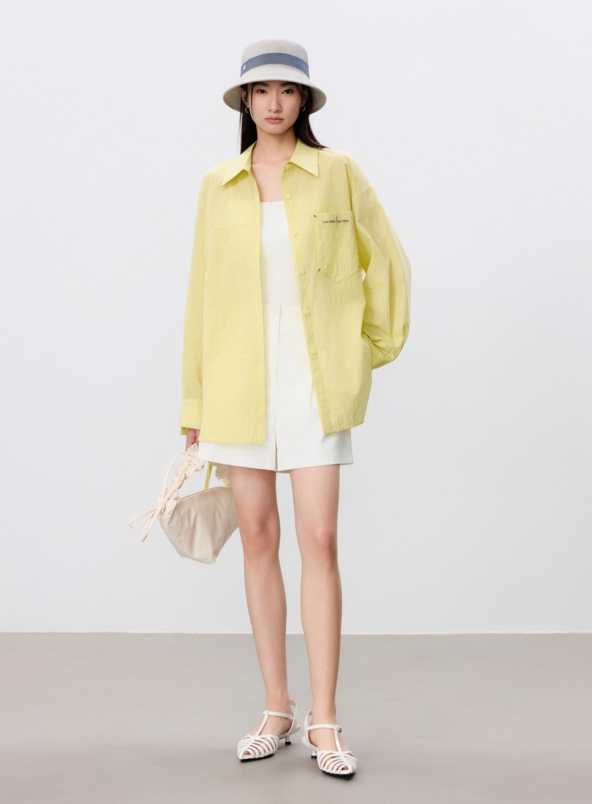 綁帶條紋刺繡襯衫